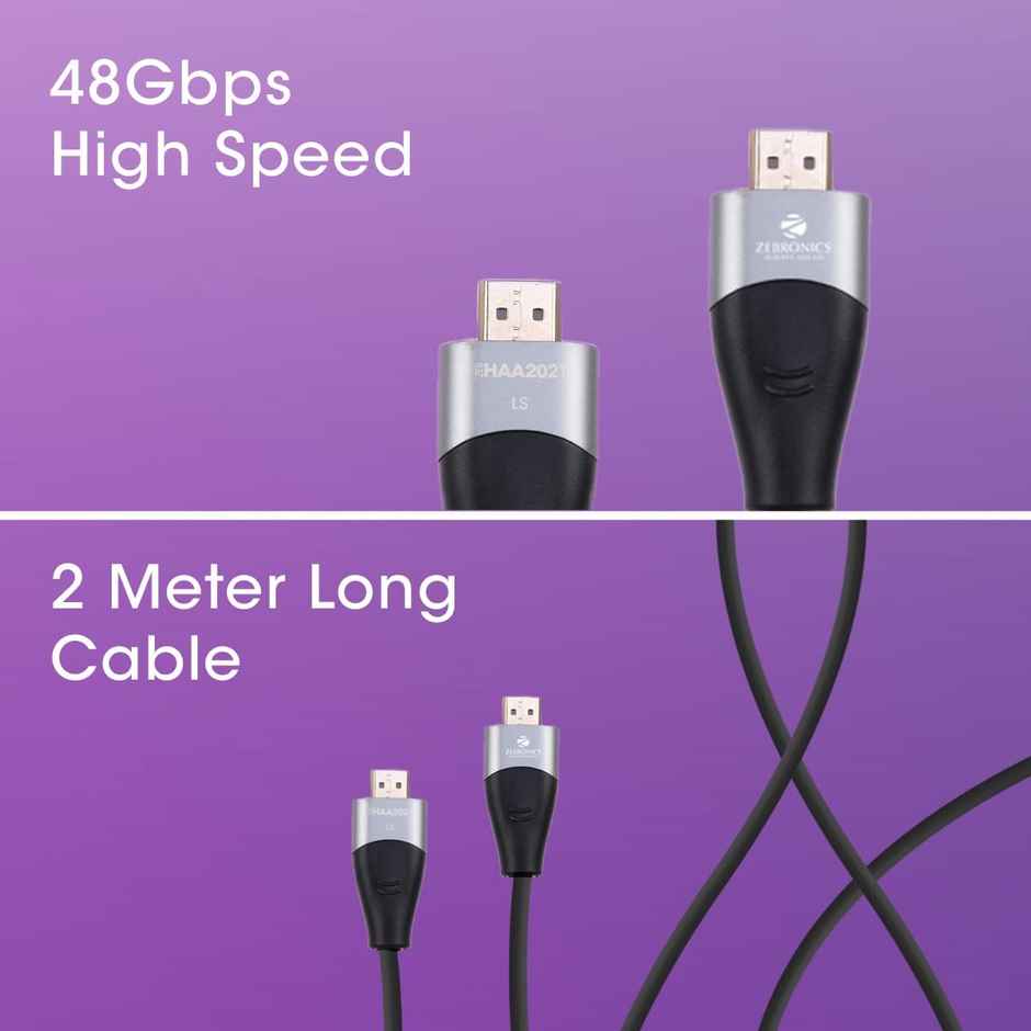 Zeb Haa2021 Hdmi 2.1 Cable, 8K @60Hz, 4K @120Hz, Earc,Cec Support, 3D, 2M Length, 48Gbps
