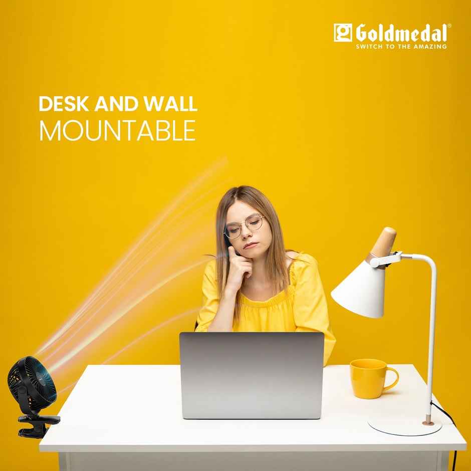 Goldmedal i-Fan 100mm Mini Portable Clip Fan | USB Charging | Desk Mountable & Multi-Clip Function | 3 Speed Modes (Black)