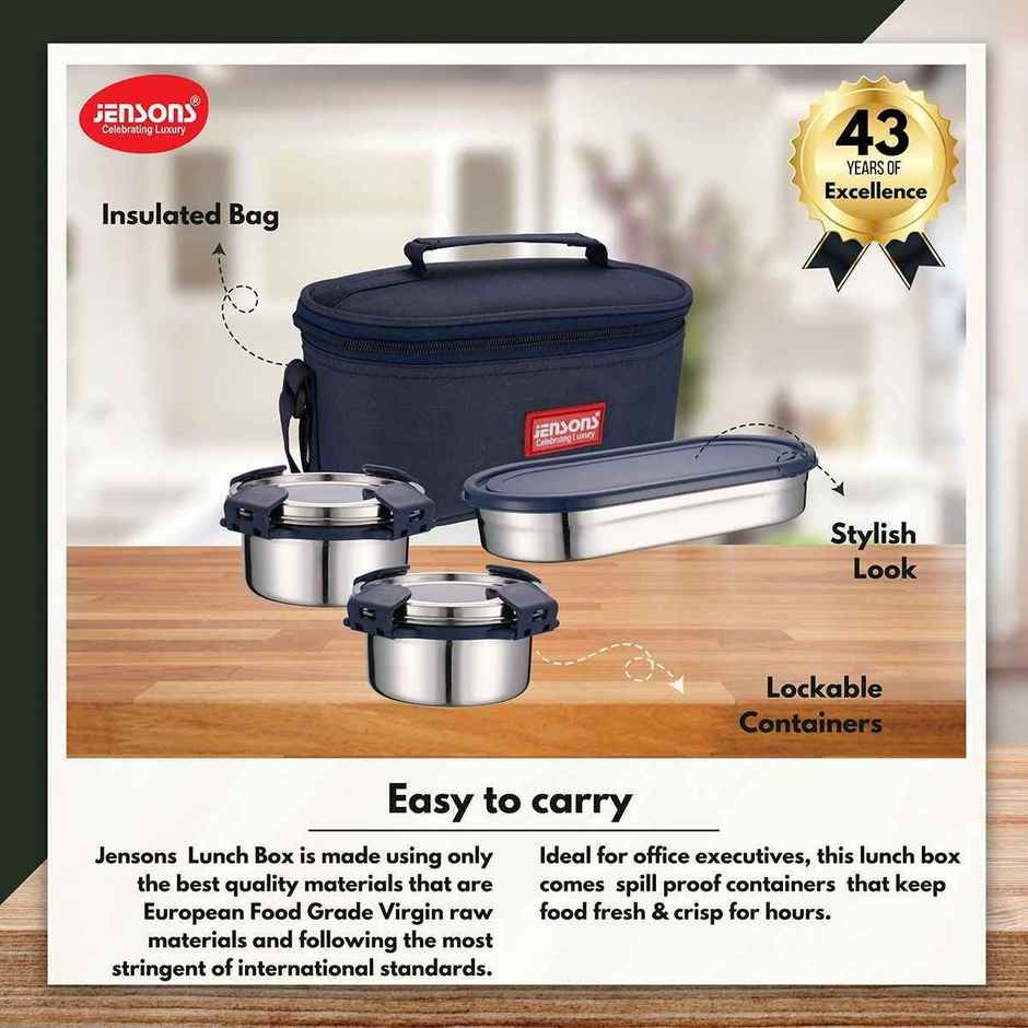 Jensons Stainless Steel Qqade Meal Lunch Box | Leak Proof Meal Box | 350mlX2, 150mlX1