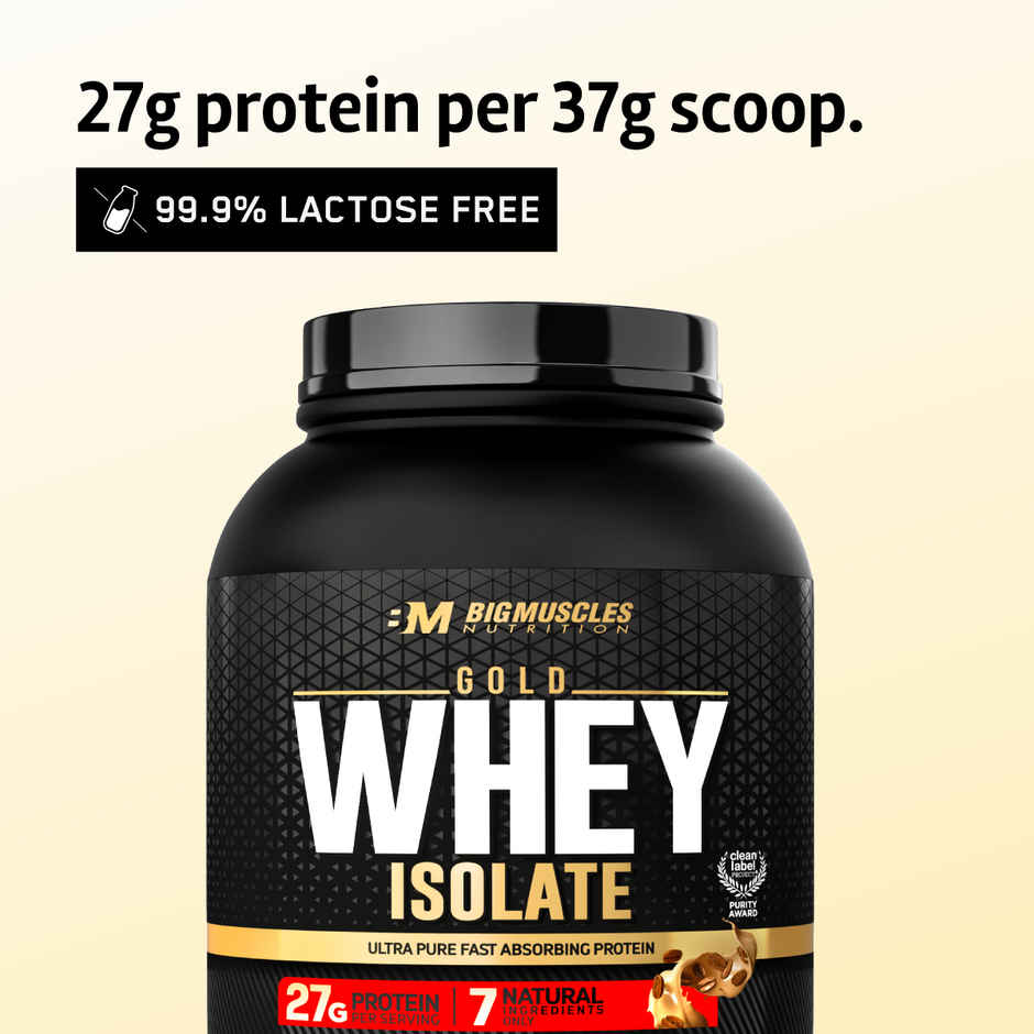 Big Muscles Nutrition Gold Whey Isolate 7 Natural Ingredients Zero Sugar | Dutch Chocolate