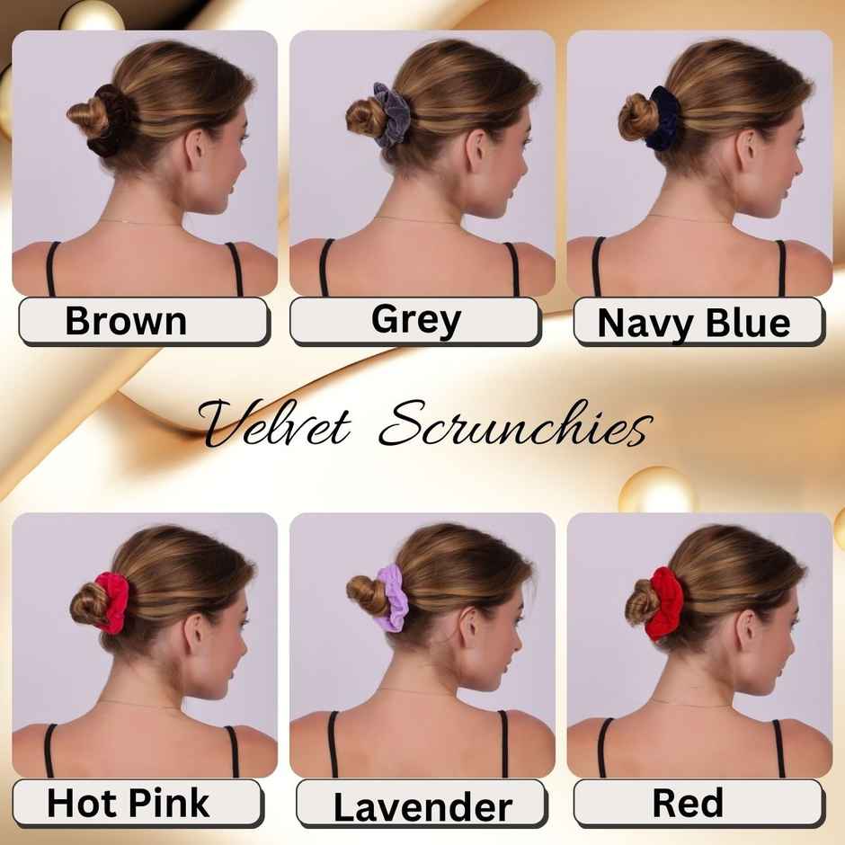 Matkooz Velvet Plain Scrunchies (Brown Grey Navy Blue Hot Pink Lavender Red)