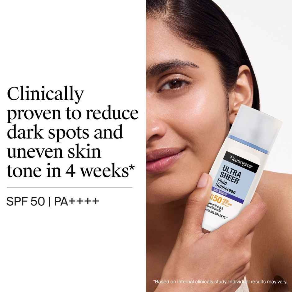Neutrogena Ultra Sheer Age Shield Fluid Face Sunscreen SPF50+ PA++++ Hyaluronic Acid, Niacinamide Oily Skin