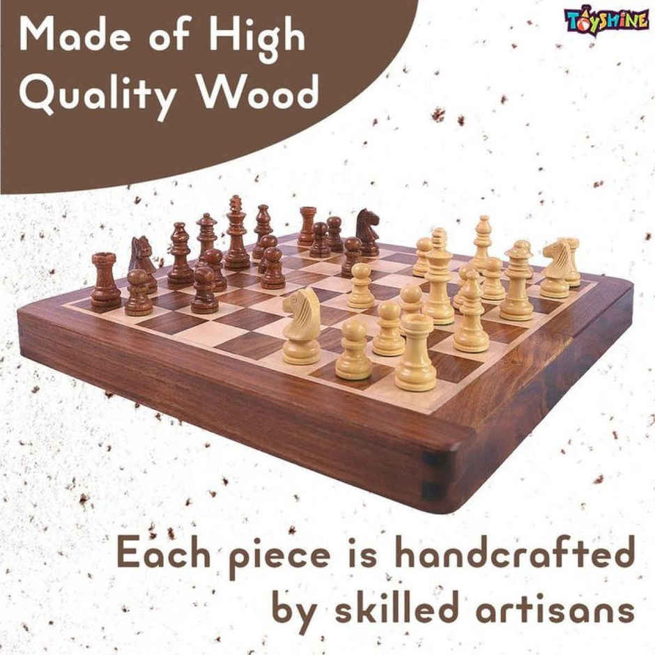  Toyshine 10 X10 Inche Wooden Folding Sheesham Magnetic Chess Handcrafted Portable Queens For Adults & Kid