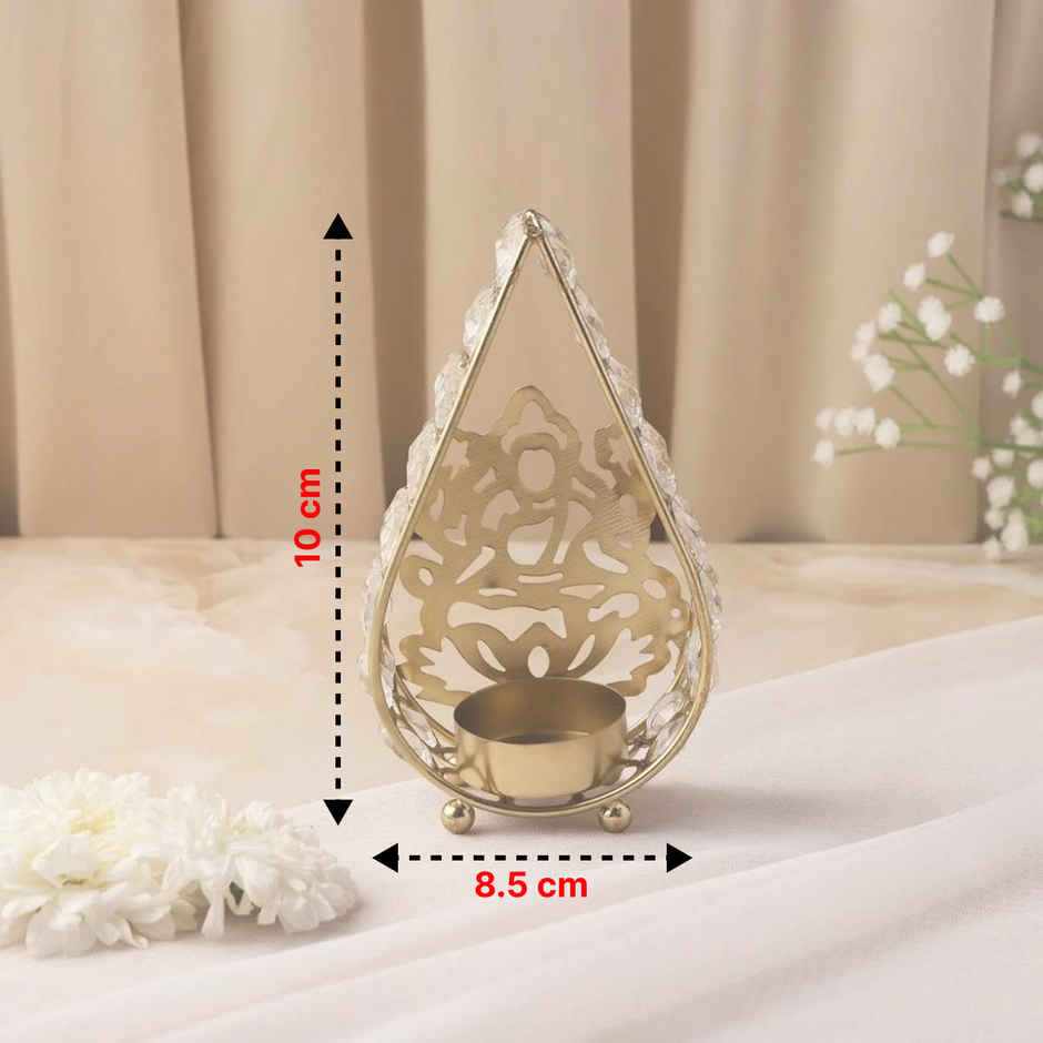 Crystal Laxmi Ji Tealight Candle Holder for Home Decor | Iron | Gold | Urban Born