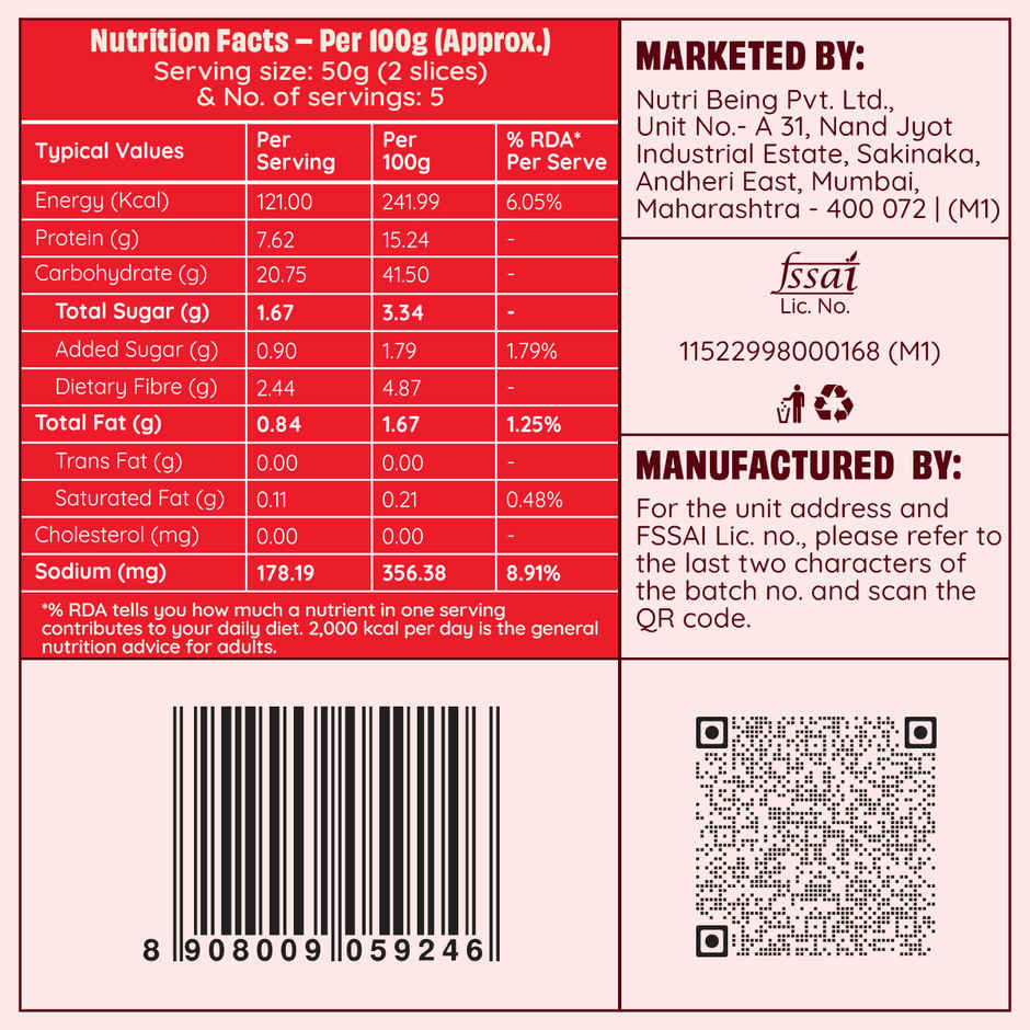 The Health Factory Zero Maida Protein Bread | Clean Label - Not Brown