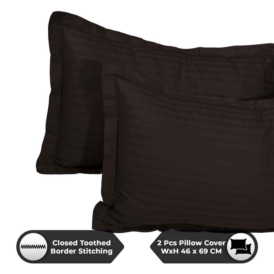 Story@Home 300 TC Dark Brown Stripes Microfiber Double Size bedsheet with 2 Pillow Covers