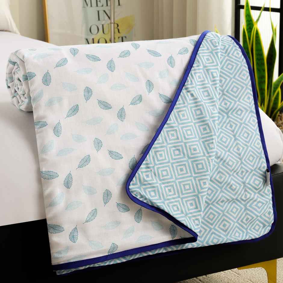 Story home Printed Double Dohar/Duvet Cover (Blue & White) (220x144x2 cms)