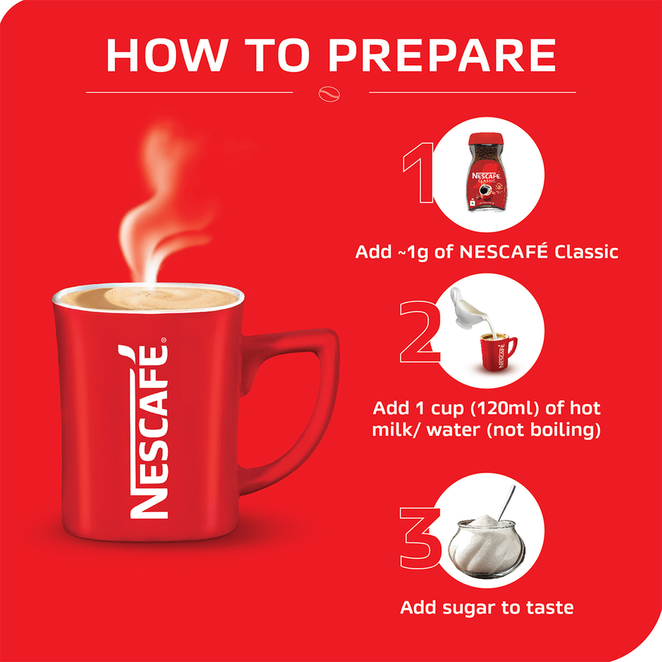 Nescafe Classic Instant Coffee Powder | Free Frosty Cafe Glass or Red Mug