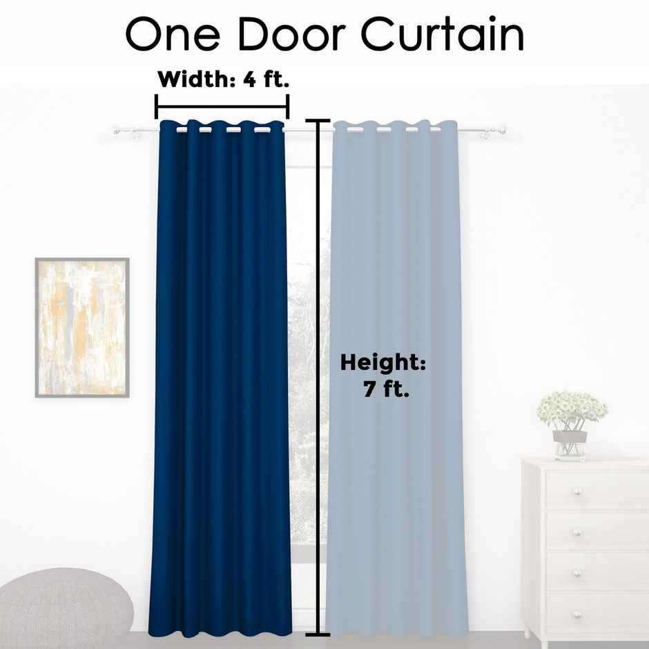 Story@Home 300 GSM 7 feet Faux Silk Blackout 1 U Door Curtain | Navy Blue