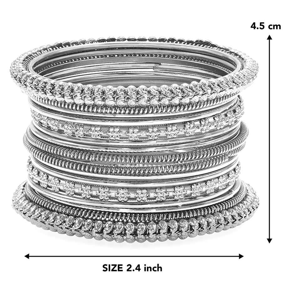 Peora Traditional Antique Look Oxidised Silver Plated Metal Bangle Set for Womens (2.4 inch)
