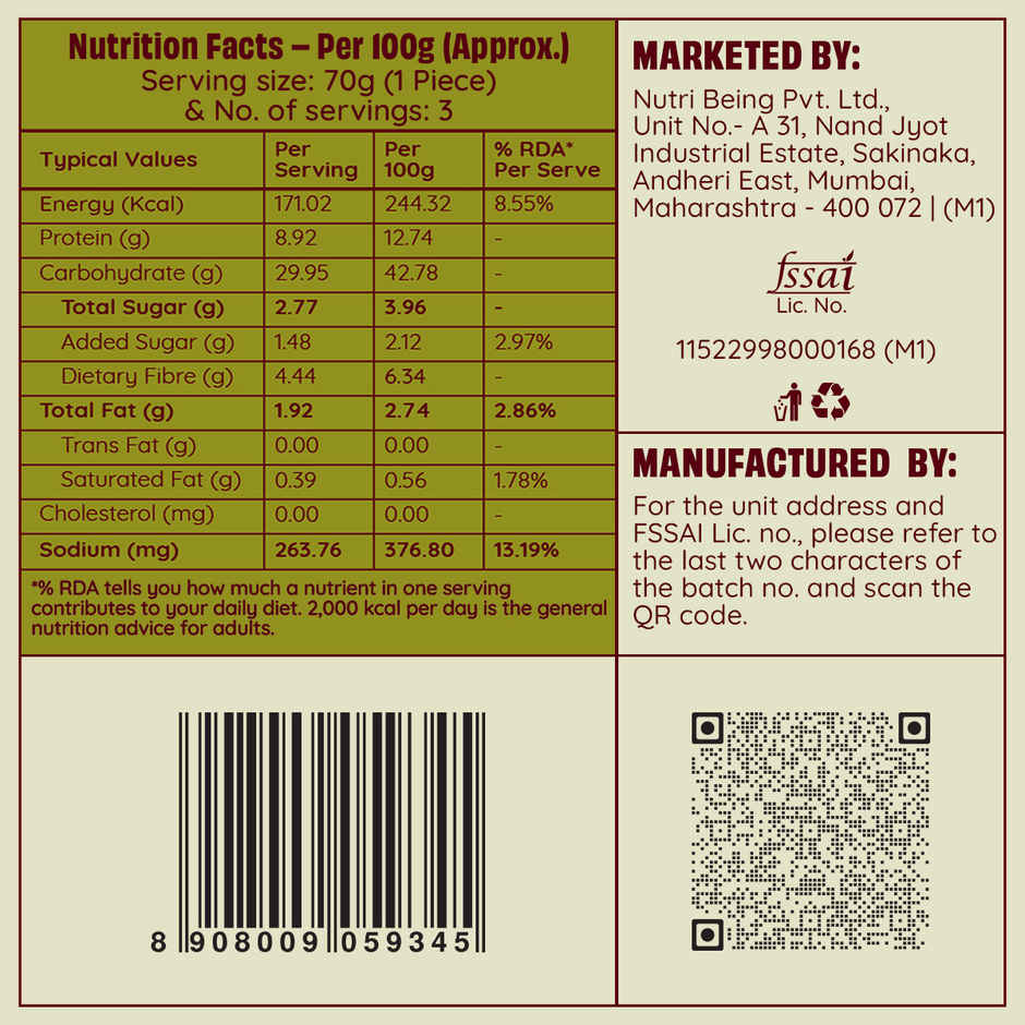 The Health Factory Zero Maida Kulcha Bread | Clean Label - Not Brown