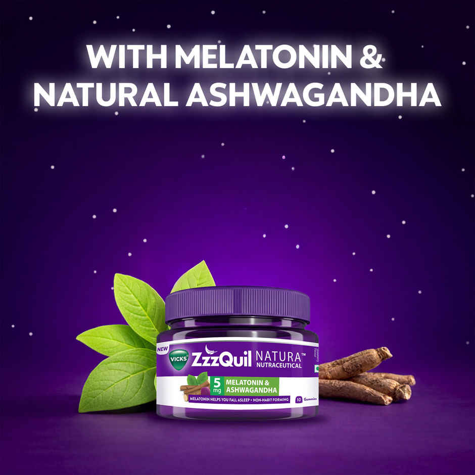 Vicks ZzzQuil Natura 10 Sleep Gummies, 5mg Melatonin + Natural Ashwagandha