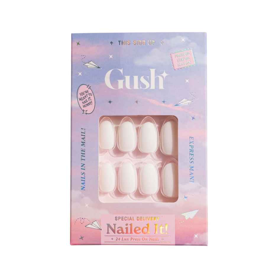 Gush Beauty | Reusable Luxury Press On Nails With Application Kit | Milky White - Medium Almond