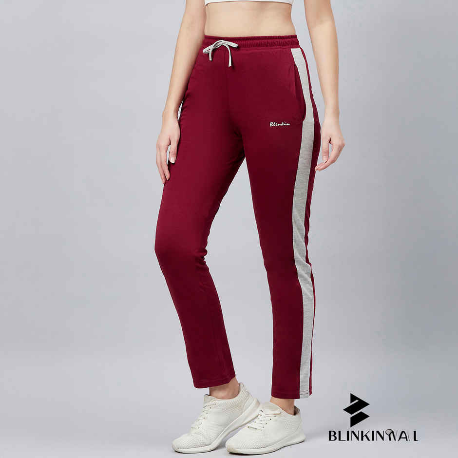 Blinkin Women's Cotton Color Block Pyjamas & Track Pants with Side Pockets | Maroon - 2XL