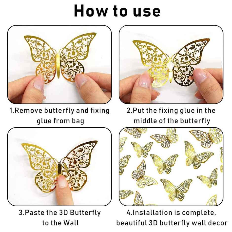 Golden Butterfly Decoration | 3D Golden Butterfly | Party Propz