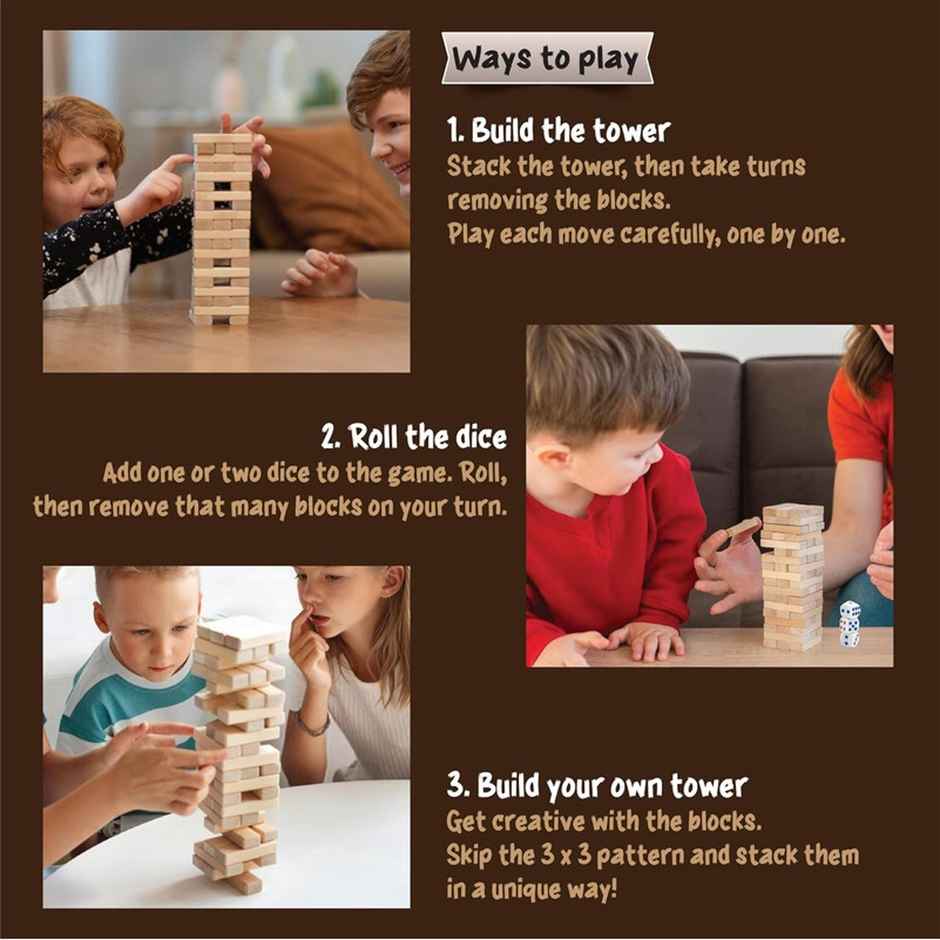 Fablue Wooden Numbered Stacking & Balancing Tower Puzzle Game For Adult & Kids - Wooden Blocks Game