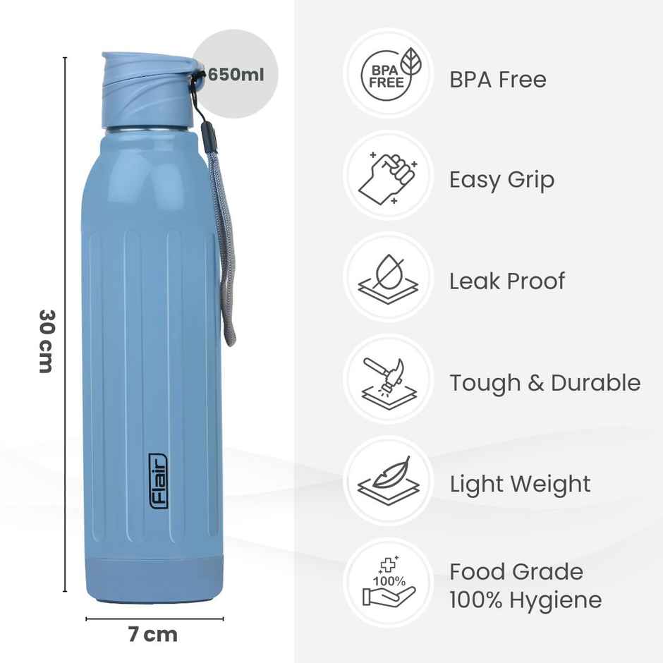 Flair Stainless Steel Arrow Inner Insulated Water Bottle | Blue - 900 ml