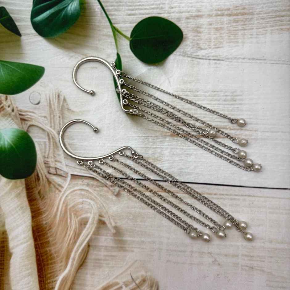 The Opal Factory | Oxidised Jewelry | Ear Cuff with Drops | Silver