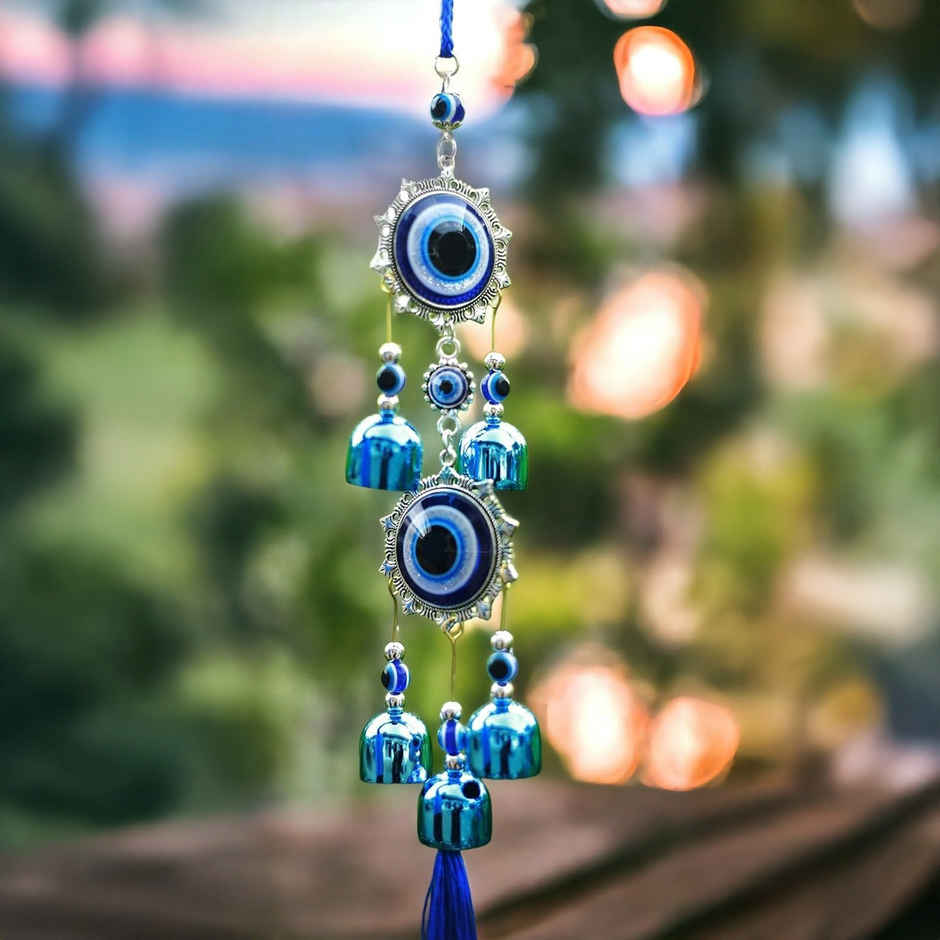Perpetual Double Evil Eye Bell Wind Chime Decor