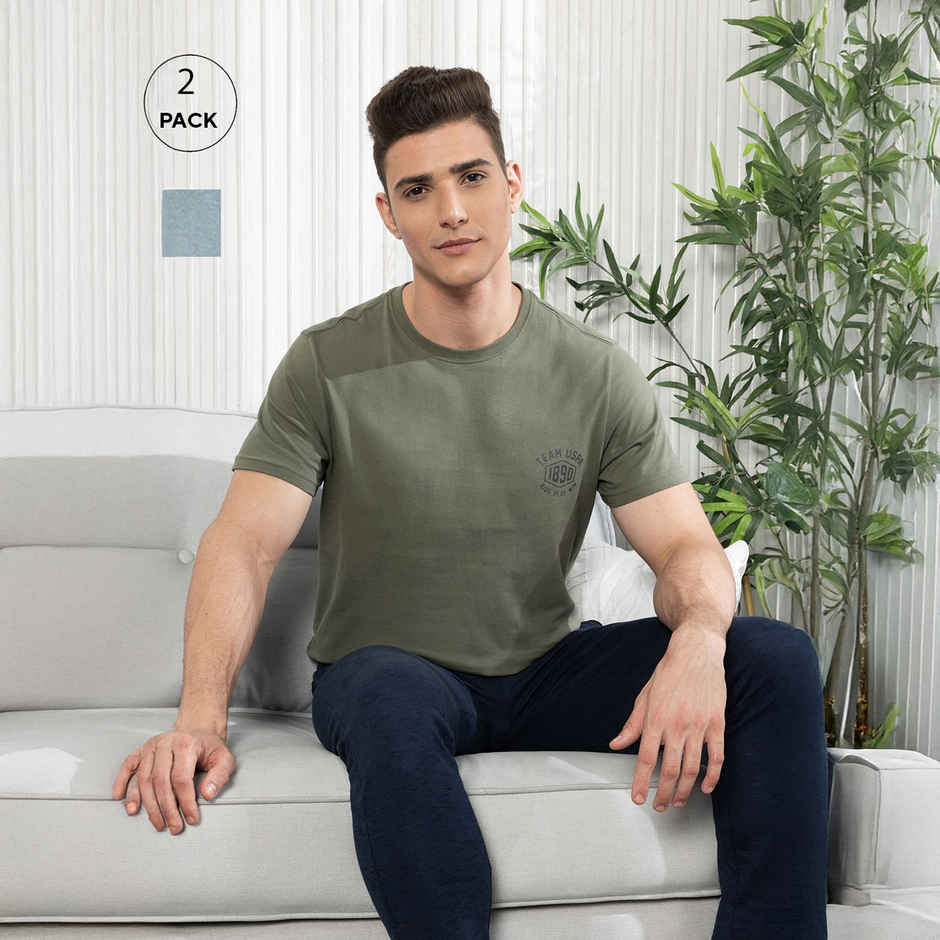 U.S. Polo Assn. Men's Tonal Logo Cotton Lounge T-Shirt | Grey and Green | Pack of 2 - XL