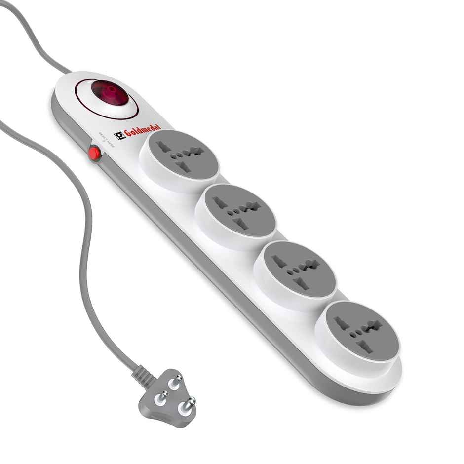 Gold Medal Logica 4X1 Spike Guard | 4 Universal Sockets | Master Switch with Indicator & Surge Protector | 2 Meter Extension Cord | Multi Plug for Home & Office