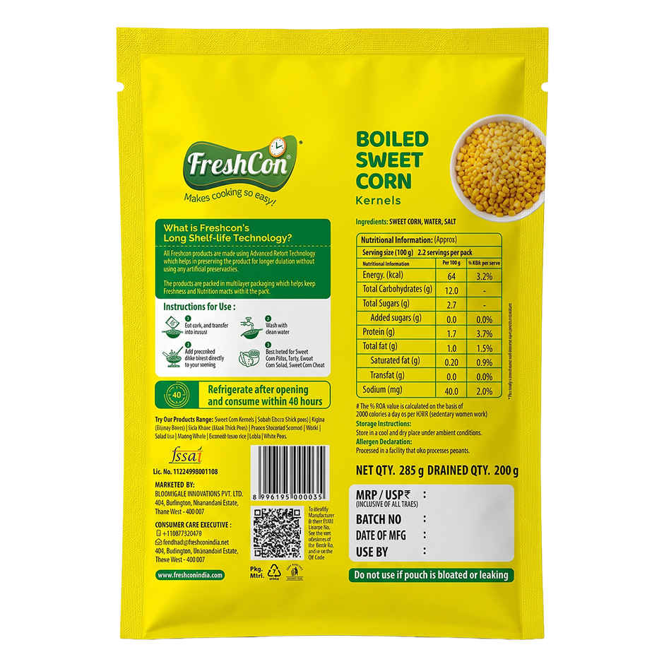 Freshcon Boiled Sweetcorn Kernels | Ready -to -Eat
