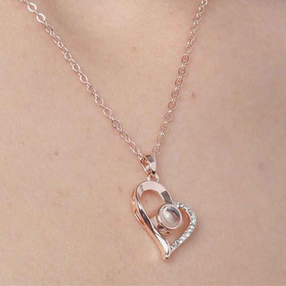 YouBella 18K Rose Gold Plated I Love You in 100 Languages Heart Necklace for Women&Girls(YBNK - 5663)
