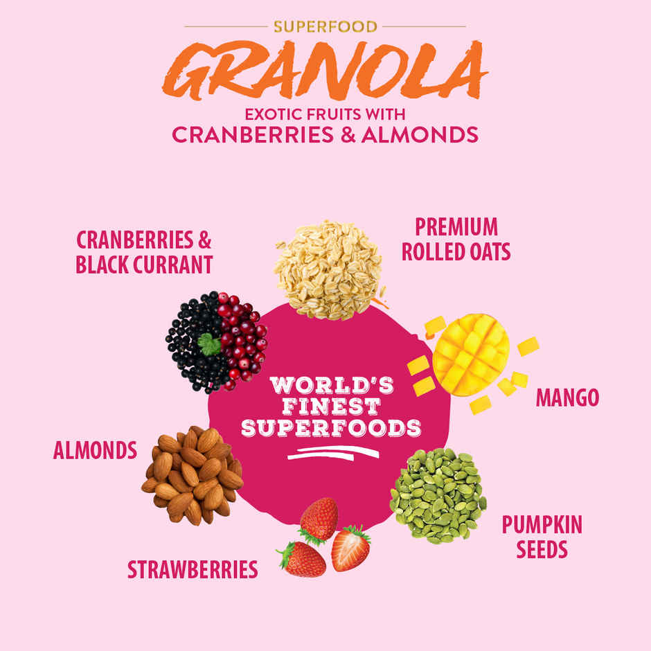 Bagrry's Exotic Fruits with Cranberries & Almonds Granola (30% Fruits, Nuts & Berries)