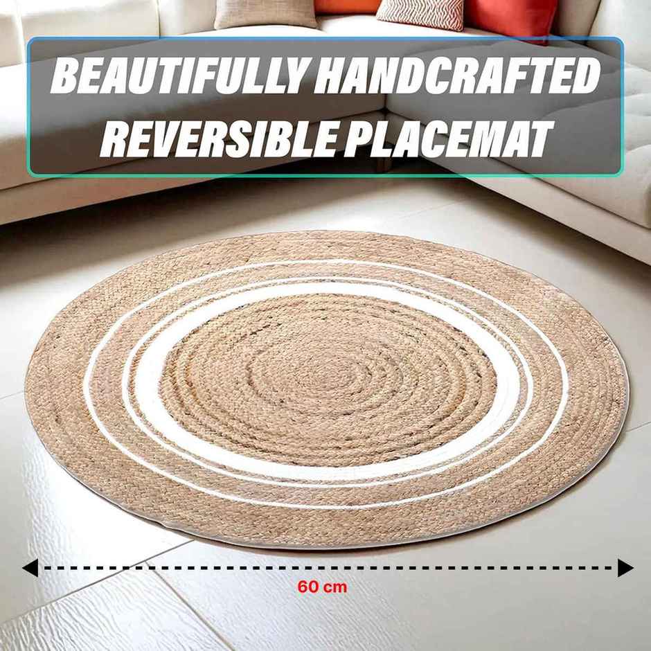Kuber Industries Hand Woven Braided Jute Carpet Rug | Round Traditional Spiral Design (Beige)