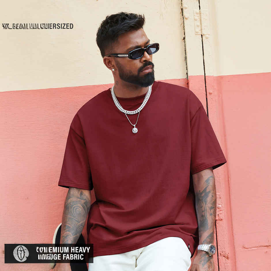 The Souled Store Men's Solids Superhero Red Oversized T-shirt | Red - 2XL