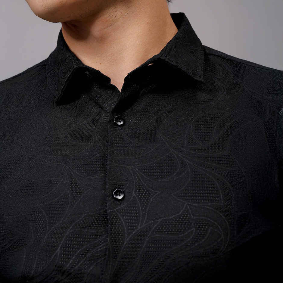 The Indian Garage Co Men's Slim Fit Textured Casual | Black | S