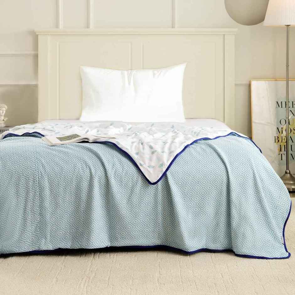 Story home Printed Double Dohar/Duvet Cover (Blue & White) (220x144x2 cms)
