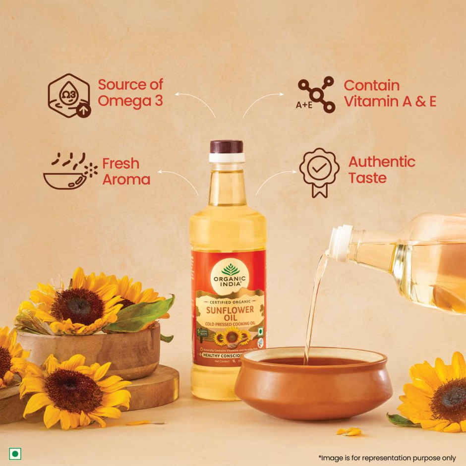 A TATA Product - Organic India Sunflower Oil, Sunflower Seeds Extracted Cold Pressed Oil