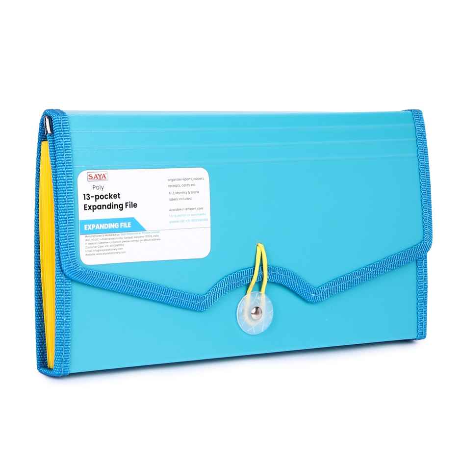 Saya Expanding Cheque Book File | 13 Pocket Document Organizer with Elastic Closure