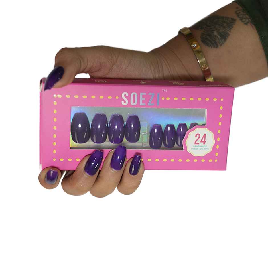 Soezi Press On Nails- Amethyst - 24 Reusable Nails - Ready To Wear Kit - Short Coffin
