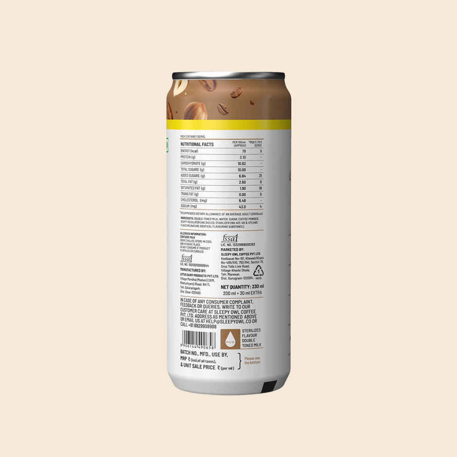 Sleepy Owl Hazelnut Cold Coffee Can | Ready to Drink Coffee Beverage