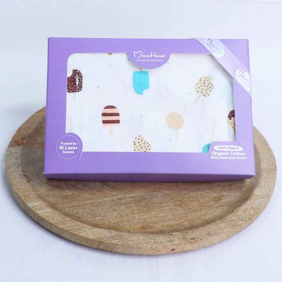 Momshome Organic Cotton Baby Muslin Swaddle | 100X100 Cm | Pack Of 1 | Icecream