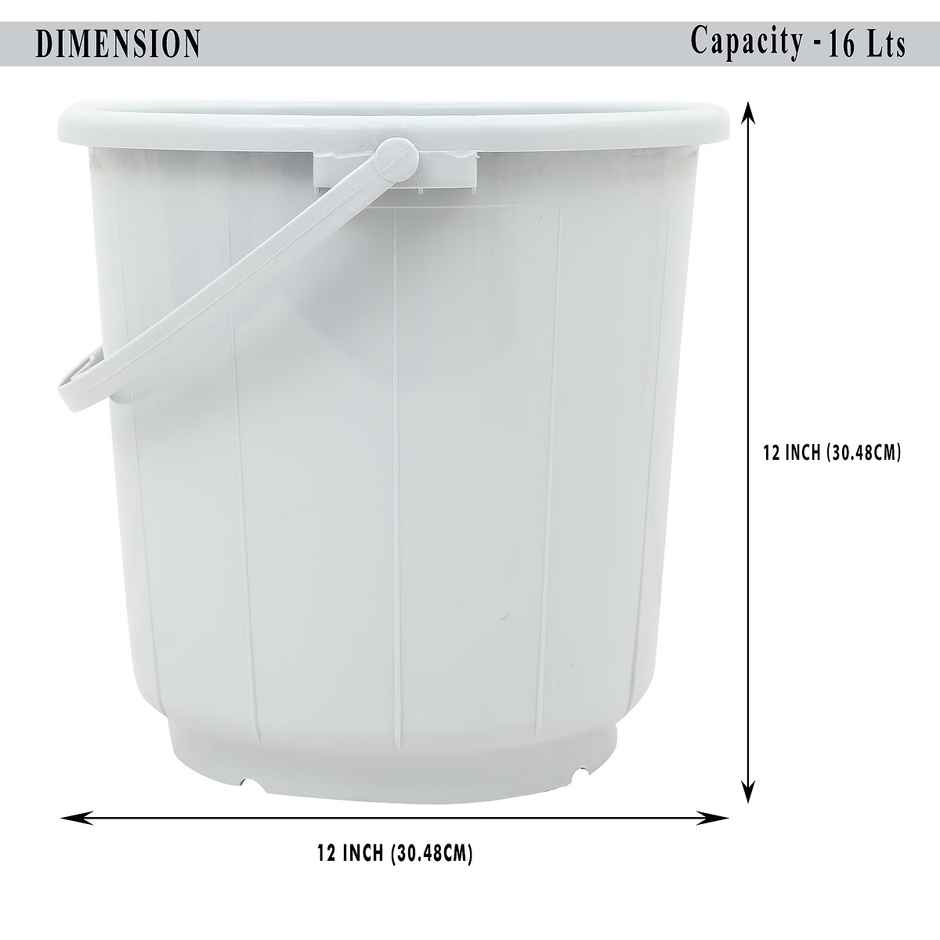 Jalore 16 L Opaque Plastic Bucket With Plastic Handle | Grey |16 L