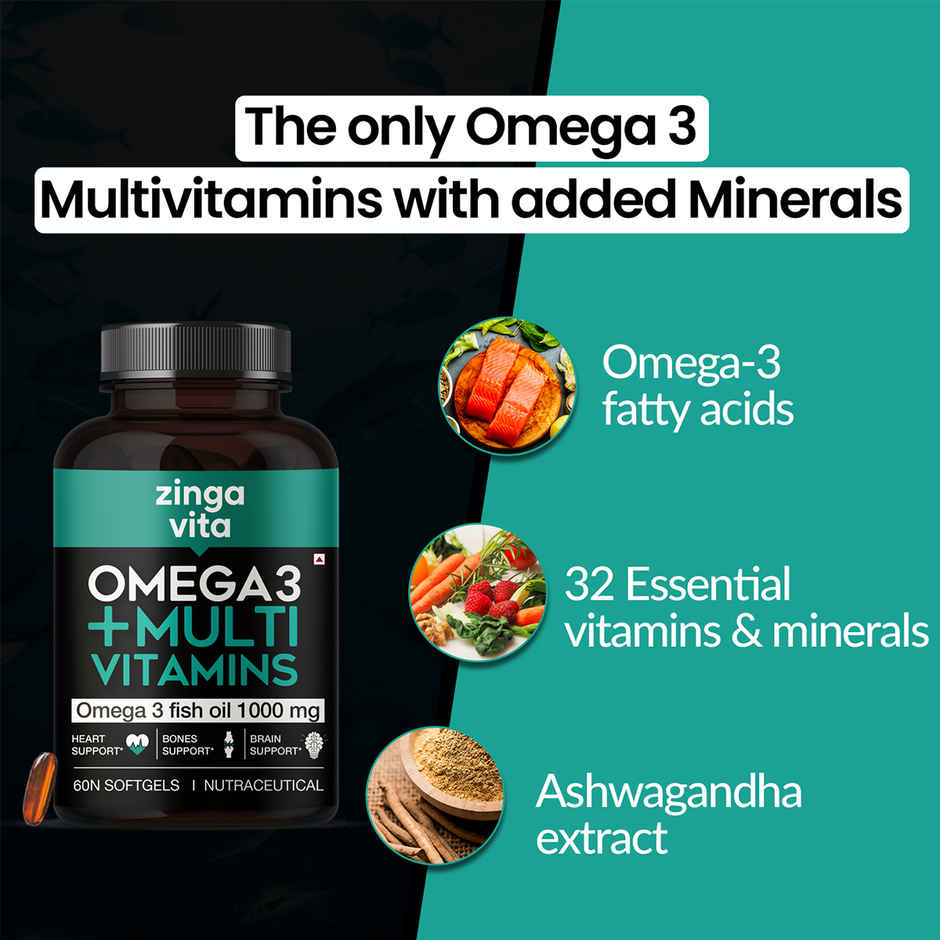 Zingavita Omega 3 + Multivitamins & Ashwagandha | Energy, Muscle & Immunity