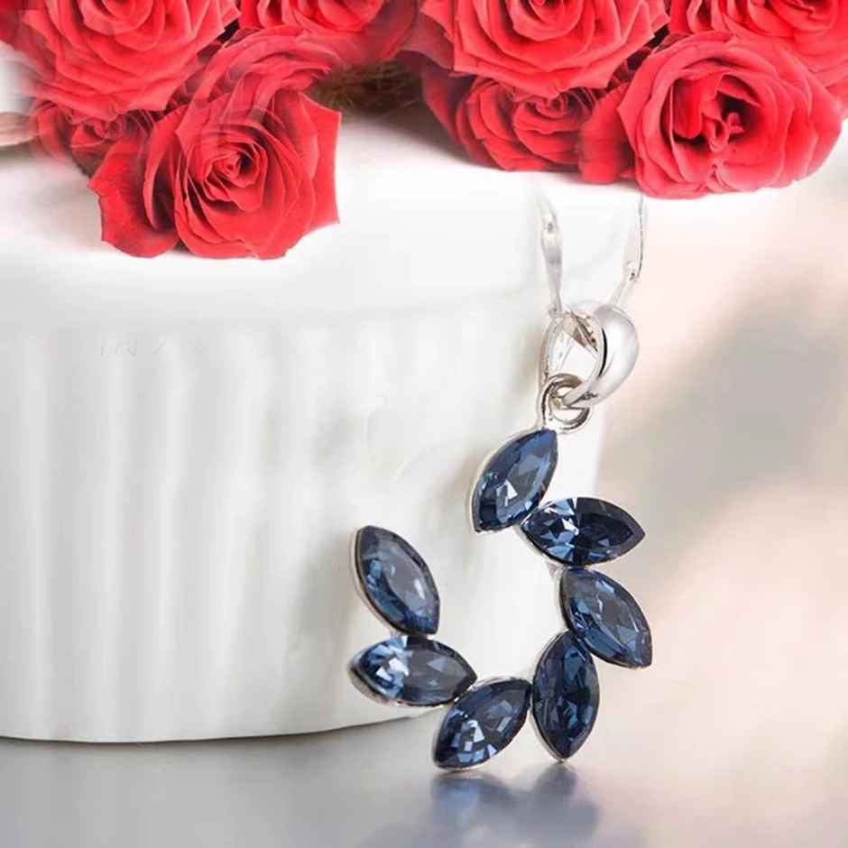 Shining Diva Fashion Silver Plated Blue Crystal Chain Pendant Necklace for Women and Girls 14617np