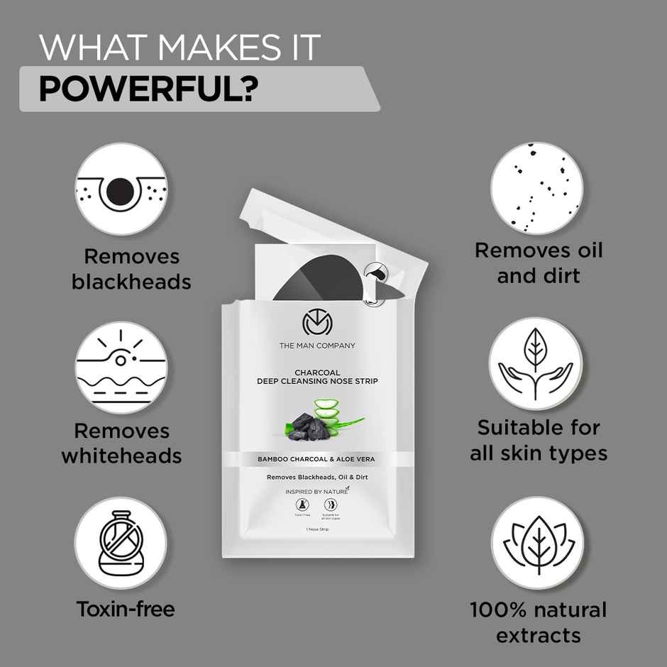 The Man Company Charcoal Nose Strips With Aloevera Extract - Whitehead & Blackhead Remover