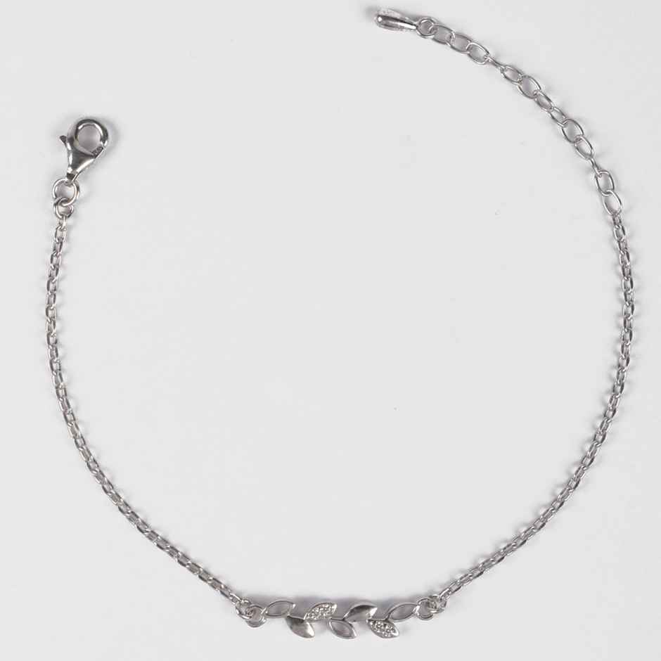 Clara 925 Sterling Silver Leaf Bracelet | Adjustable | Rhodium Plated | Swiss Zirconia