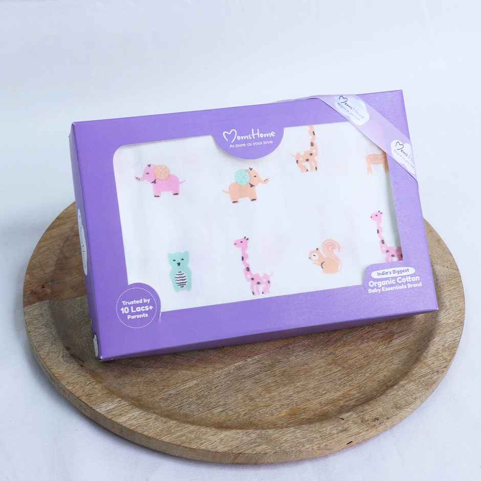 Moms Home Organic Cotton Baby Muslin Swaddle | 100X100 Cm | Pack Of 1 | Cute Jungle