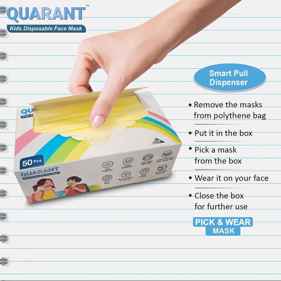 Quarant Kids 3 Ply Disposable Anti-Pollution Face Mask With Nose Clip | Rainbow Combo - Pack Of 50