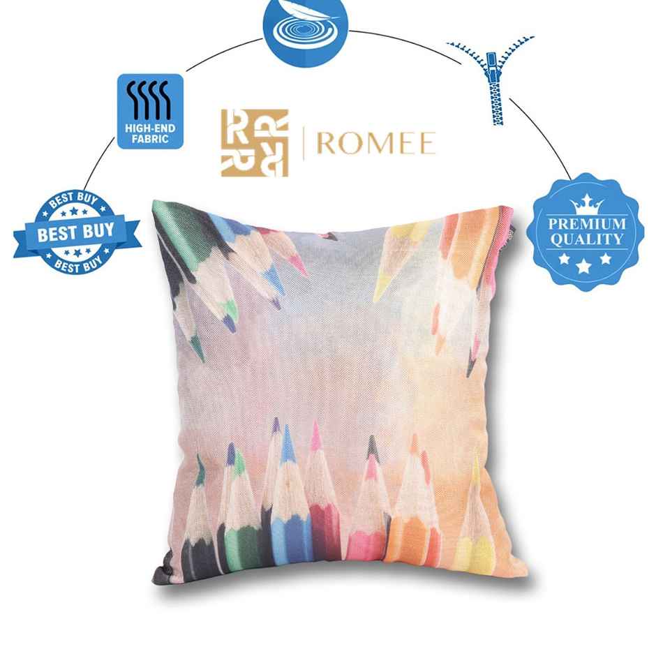 Romee Soft Jute Abstract Print Throw Pillow | Cushion Covers 40cm x 40cm| Set of 5 | Multicolor