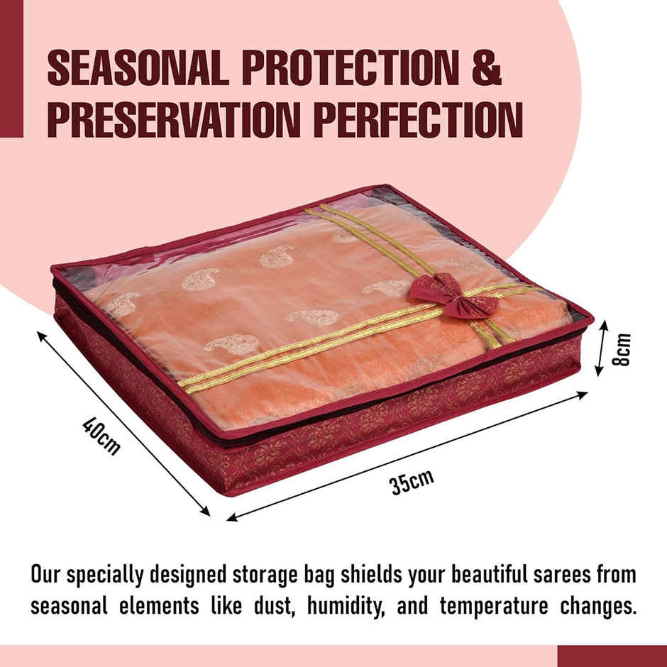 Kuber Industries Pack of 6 Bow Golden Printed Saree Cover | 3 Inch Cloth Packing Bags | Maroon