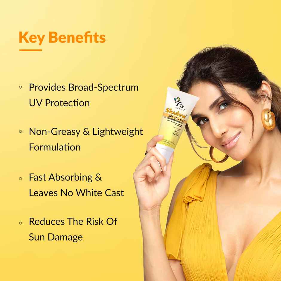 Fixderma Shadow Sunscreen Spf 50+ Pa+++ Gel, Lightweight & No White Cast For Oily Skin (40g) & Fixderma Shadow Spf 50 Lip Shield, Sunscreen Lip Balm Prevents Pigmentation & Sun Damage (15g) Combo