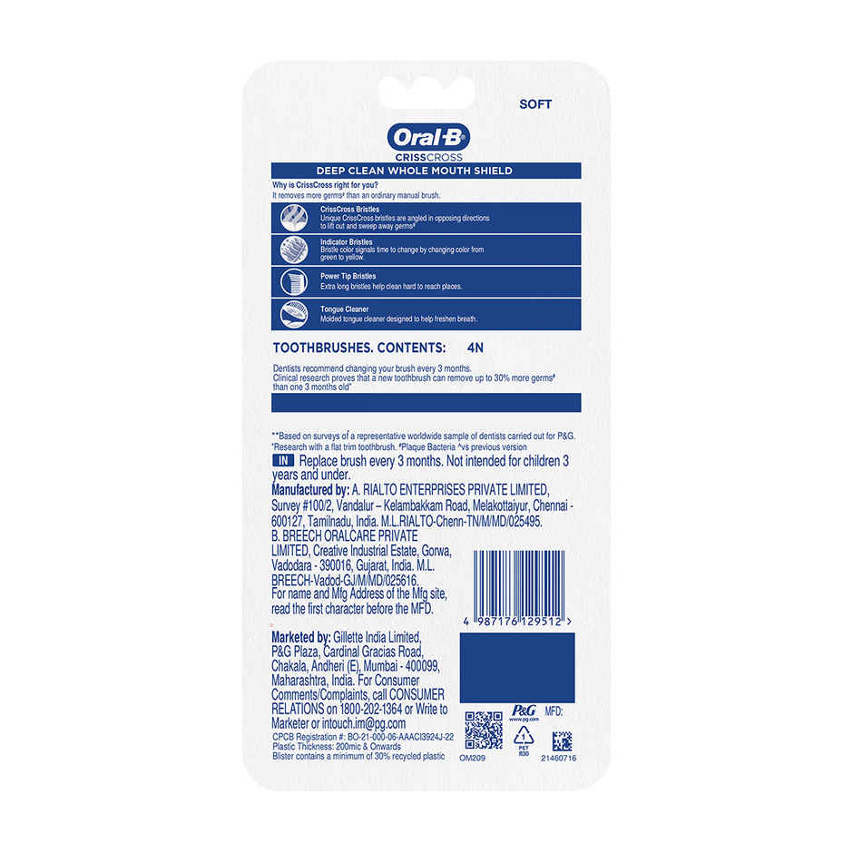 Oral-B Criss Cross of 4 Soft Toothbrushes