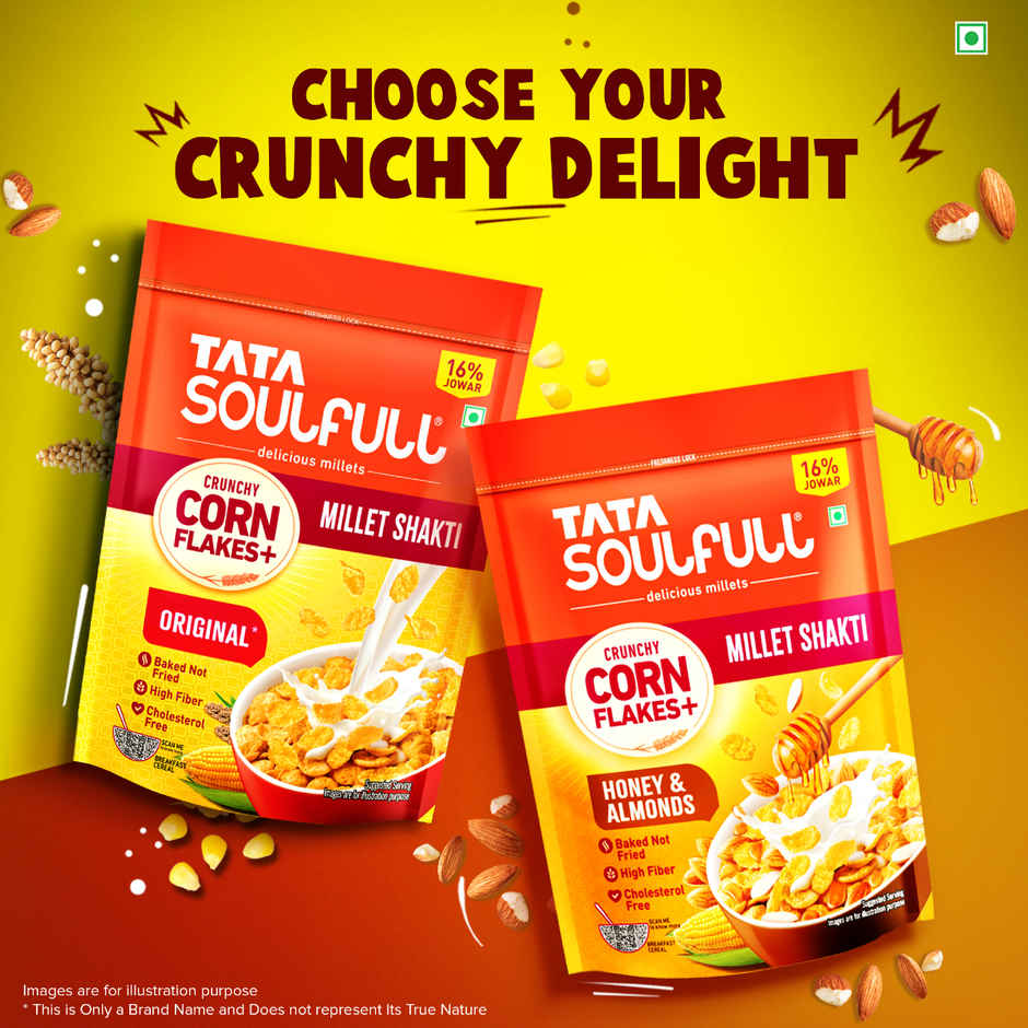Tata Soulfull Corn Flakes, Original, Crunchy Corn & Millets, Baked Not Fried, With Free Bowl