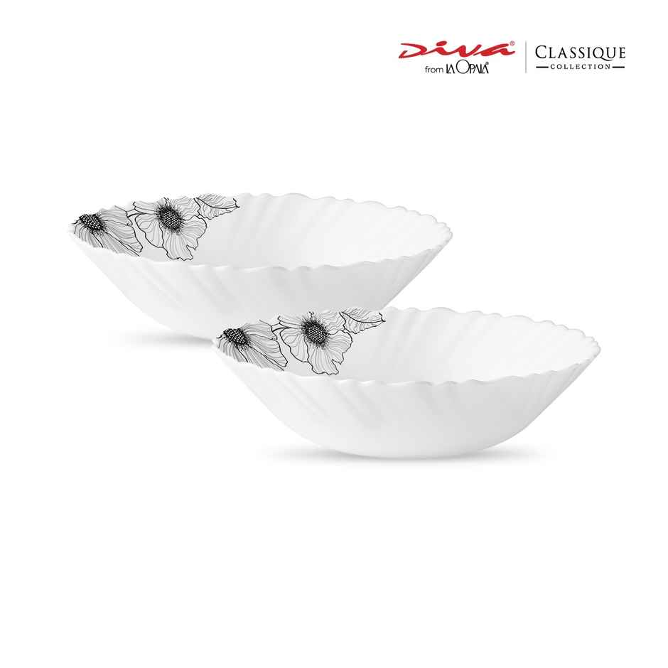 La Opala Diva Classique Multiutility Bowl Set of 2 | Opal Glass Bowl for Gifting - White